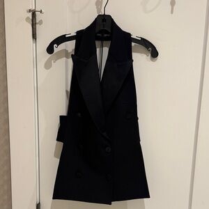 DOLCE&GABBANA Double-breasted satin-trimmed wool-blend gabardine halterneck vest